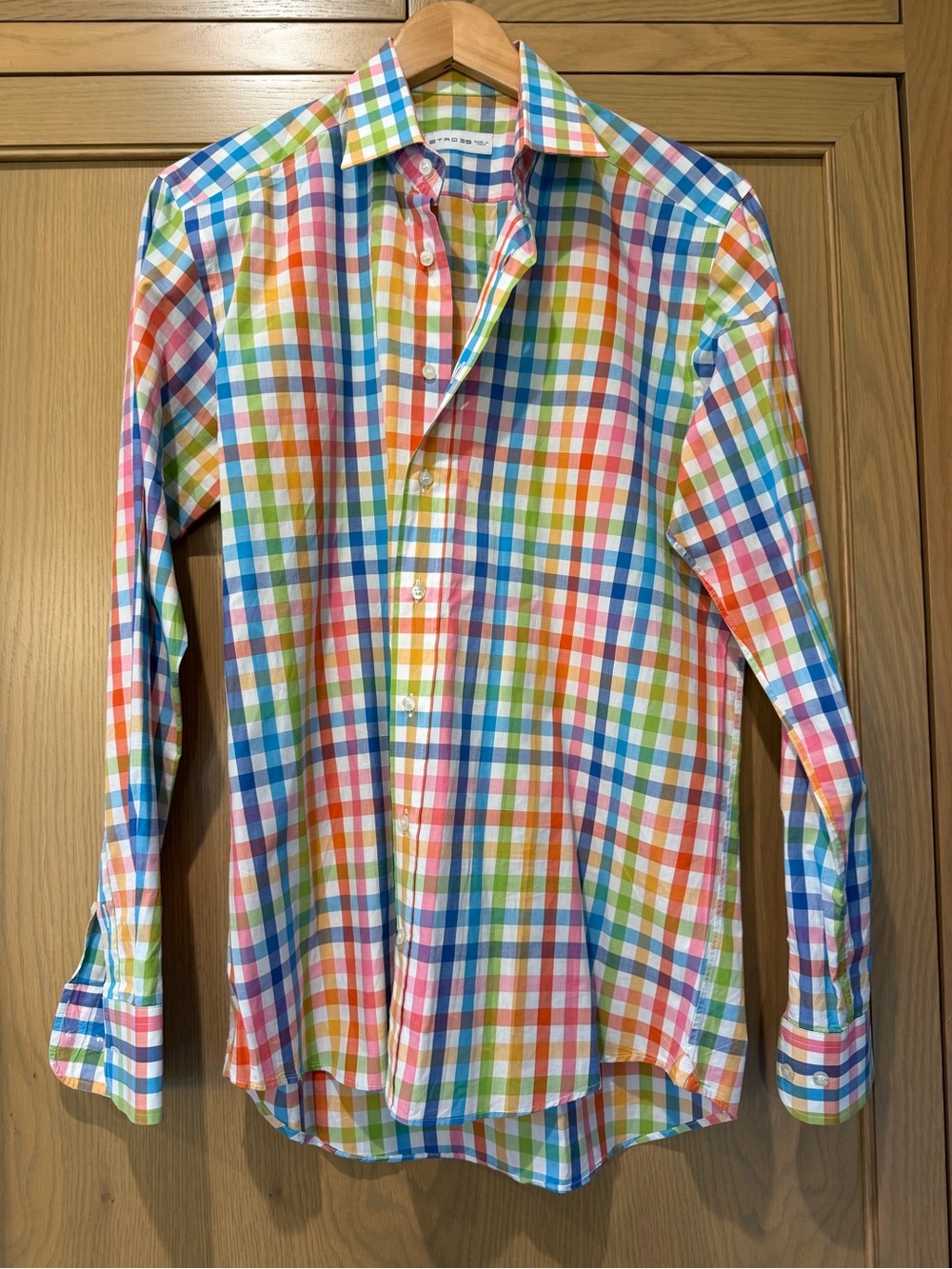Etro Men's Multi-Check Button-Down Shirt Made Italy Pink Cotton LG